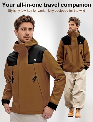 Image of Venzina Men's Waterproof Rain Jacket-Lightweight Windbreaker with Color Block Design, Breathable for Urban Outdoor, Daily Commuting I Fashion Unisex Couple Jacket