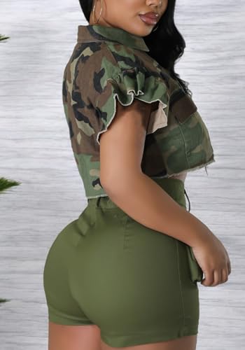 Vaceky Cropped Denim Jacket Women Distressed Camouflage Button Down Shirt Jean Jackets2