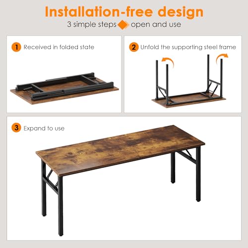 Image of Need Folding Desk, 54 inch Large Computer Desk for Home Office, No Install Needed Study Student Writing Table Desk Workstation, Rustic Brown