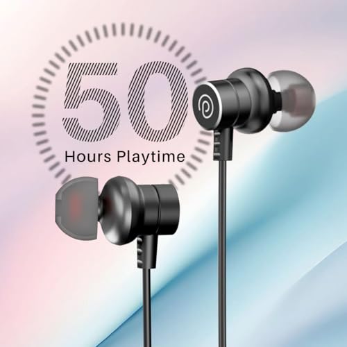 Image of pTron Tangent Buzz w / 50Hrs Playtime, Pristine Sound, Dual-Device Pairing, Bluetooth 5.4 Wireless in-Ear Earphones with Mic, Hall Switch Function, Voice Assistant, Type-C Fast Charging & IPX5 (Black)