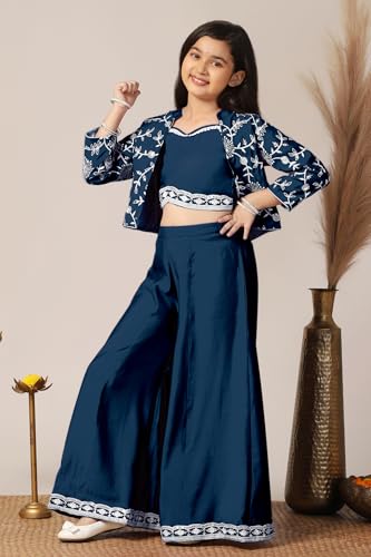Image of Fashion Dream Girl's Silk Blend Ethnic Top and Palazzo Set |Kids Salwar Suit Set|Indo Western Set