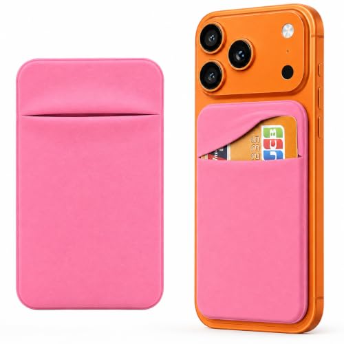 Image of Mizi (2 Pack Adhesive Phone Stretchy Wallet, Card Holder for Back of Phone Stick on Phone Cases for iPhone /Android /Samsung Galaxy - Hot Pink