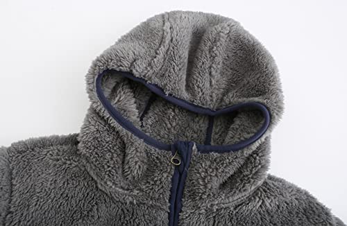 Boys Hoodie Sherpa Fleece Lined Jacket Soft Warm Zipper Sweatshirt Outerwear Grey 14-16 Years #TOP2