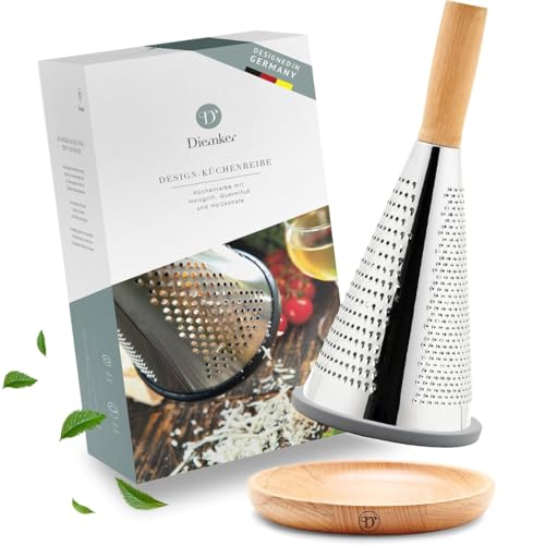 Produktfoto von Diemker Premium Küchenreibe mit Holzschale und Antirutsch-Funktion | Reibe, Edelstahl, Parmesanreibe, Gemüsehobel,&hellip;