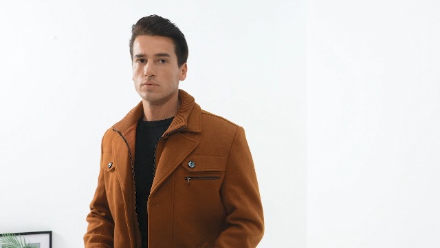 Lavnis Men's Winter Wool Coats Slim Fit Single Breasted Trench