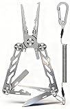 HOOK-EZE Folding Fishing Pliers, 5-in-1 Saltwater Resistant Multitool with Tungsten Line Cutters, Hook Remover, Knife, Screwdriver, Bottle Opener, Sheath & Lanyard for Outdoor, Camping & Fishing