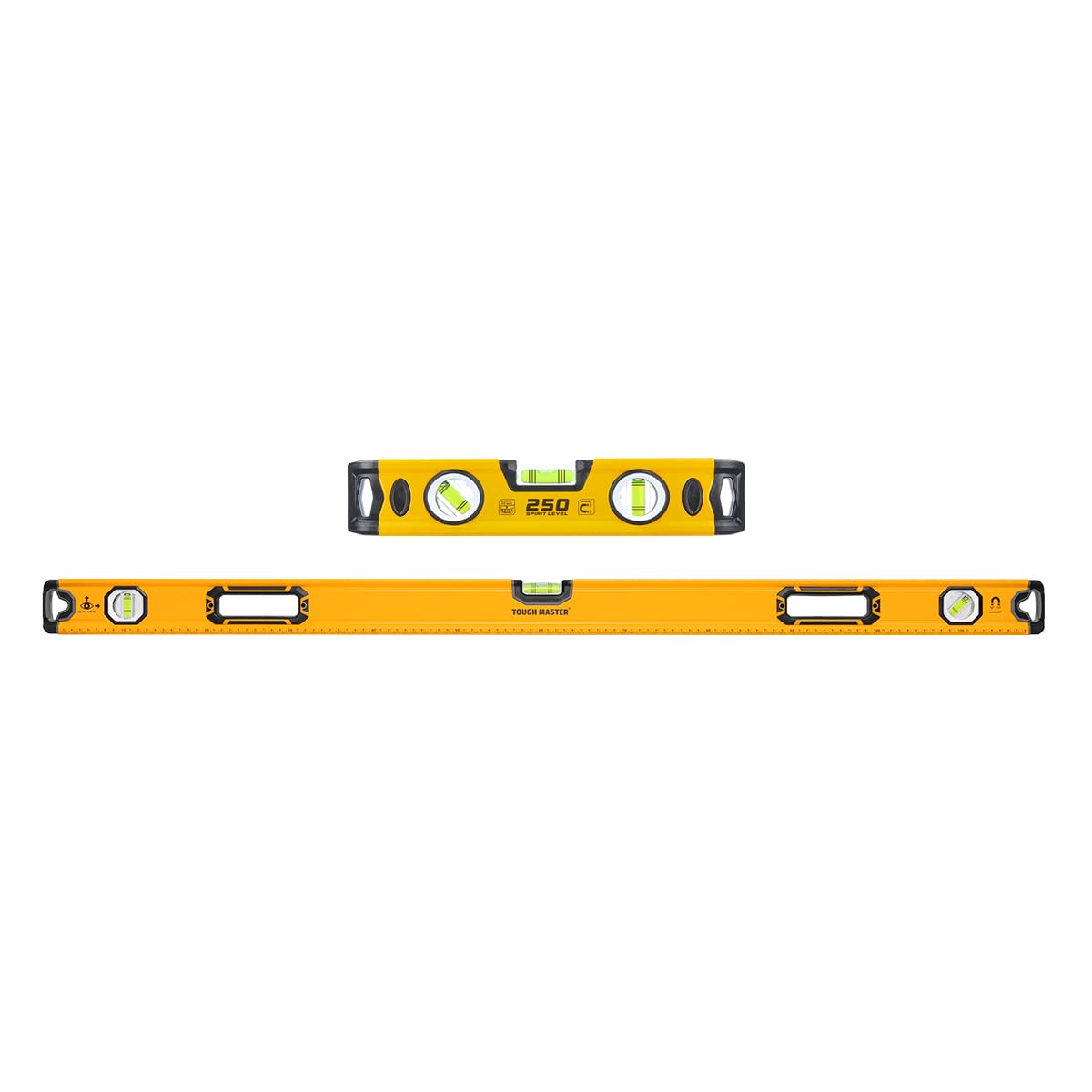Tough Master Spirit Levels Builders, Scaffolder Level Checker, Shock Resistant Compact DIY Tool, Magnetic Lightweight Ruler, Horizontal (Spirit Level 2Pcs 250mm, 1200mm)