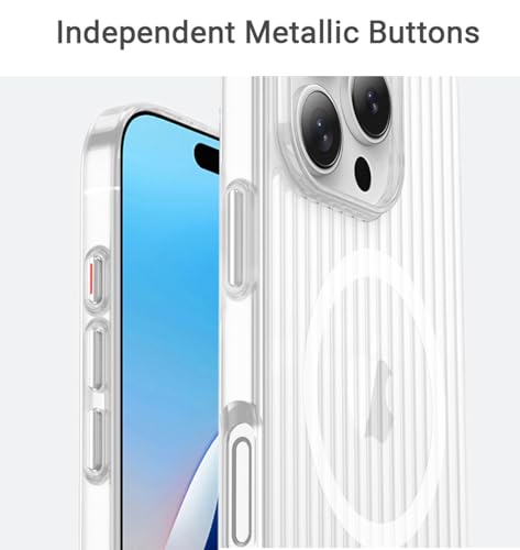 Image of Kapa Matte Magnetic Wave Grip Back Cover for Apple iPhone 16 | [MagSafe Compatible] Wireless Charging, Slim, Metal Buttons Frosted Back Case (White)