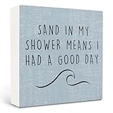 Qvapt Beach Wooden Sign,Coastal Bathroom Signs,Beach Theme Bathroom Decor,Sand in My Shower Means I Had a Great Day Wood Box Sign,Coastal Easter Decor for Home House Table Desk Shelf