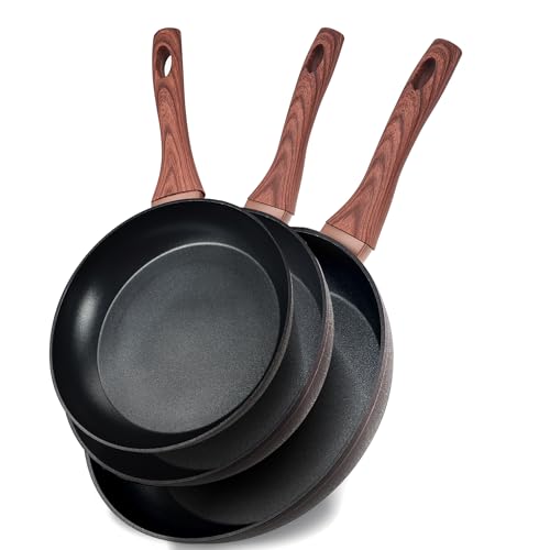 Non Stick Frying Pan Set, 3pcs Nonstick Skillets – 11 Inches, 9.5 Inches and 8 Inches Induction Fry Pan Compatible with All Cooktops, Nonstick Cooking Pan with Stay Cool Handle, PFOA PFAS Free