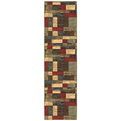 Ottomanson OTH2309-2X7 Machine Washable Boxes Design Non-Slip Rubberback 2X7 Traditional Runner Rug thumb #6