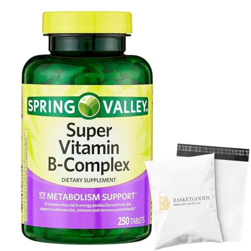 Spring Valley Super Vitamin B Complex Calcium Carbonate Ascorbic Acid 250 Tablets - Set by Basket Goods