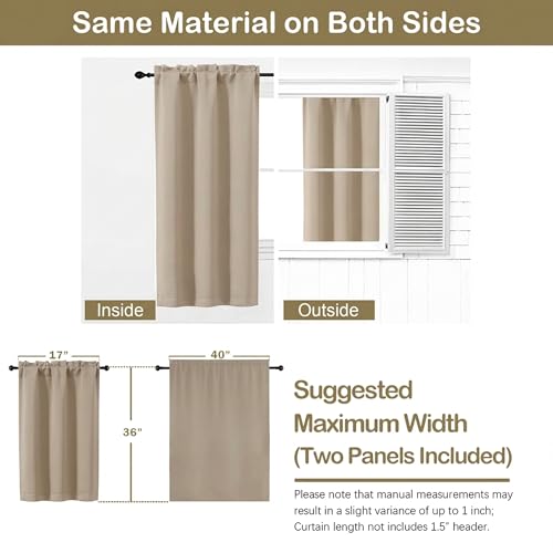 Image of Blackout Curtains for Small Window Treatment, Light Blocking Short Kitchen Window Curtains Over Sink, Dual Rod Pocket Half Window Tiers for Bathroom Basement, 2x40Wx36L, Biscotti Beige