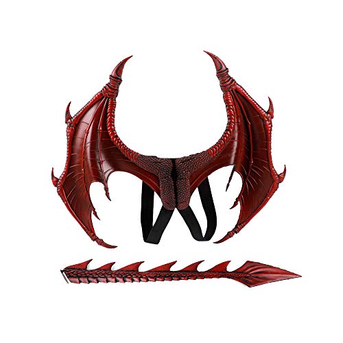 BaronHong Halloween Mardi Gras Costume Cosplay Demon Dragon Wings for Adult((Wing+tail)-red M)