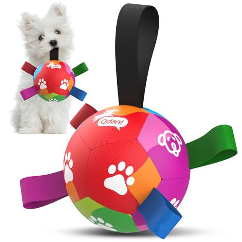 QDAN Dog Toys for Small Dogs, Puppy Toys, Dog Soccer Ball with Straps, Balls for Dogs Toys, Dogs Birthday Gift (5 Inch) Small Colorful