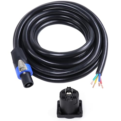SUNNAREPOON 12 Feet Speakon Cable to Bare Wire 12 Gauge 4 Wires SpeakON Twist Lock Plug to Open End Cables with NL4MP Socket for Chuchero Home Audio PA DJ Stage - 1 Pack 4 Conductors