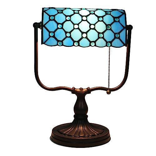 Lámpara de escritorio vintage con interruptor de cadena para sala de estar, dormitorio, estudio y mesita de noche, color azul
