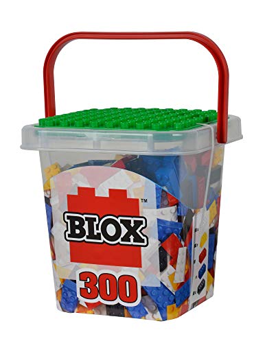 Simba 104114202 Blox 300 blocos de construção para crianças a partir de 3 anos, blocos de 8 pontos, sem placa de base, totalmente compatível, cores sortidas, preto, vermelho, branco, amarelo e azul