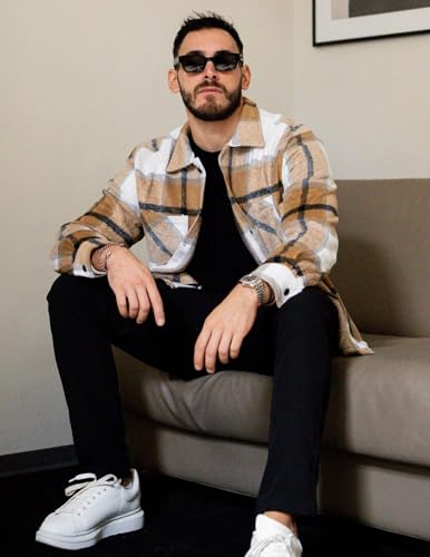 COOFANDY Flannel Shirts Jacket for Men Casual Button Up Plaid Shirts Long Sleeve Vintage Country Shirts Light Khaki - Image 3