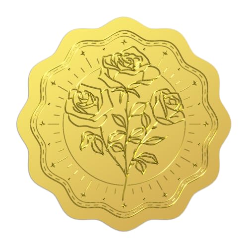 WADORN 100 sellos de sobres en relieve de oro rosa, 5 cm, adhesivos de certificado de flores, etiquetas vintage redondas en relieve para invitaciones de boda, tarjetas de felicitación, día de San