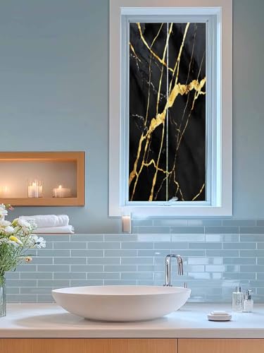 Vinilo decorativo para ventana textura mármol negro y dorado miniatura 4