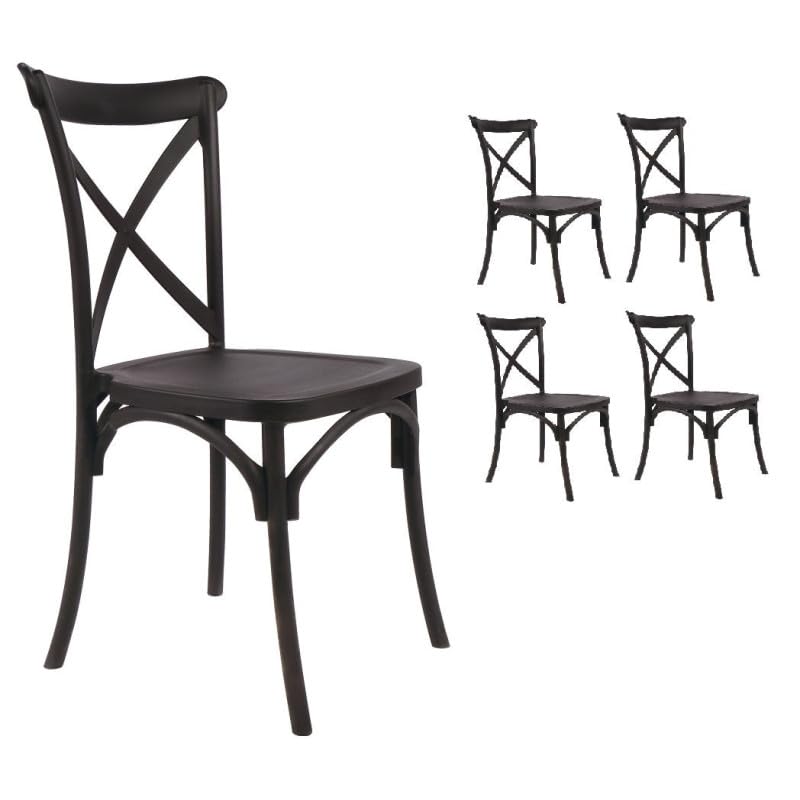 Kosmi Lot de 4 chaises Noires Style BISTROT en résine polypropylène