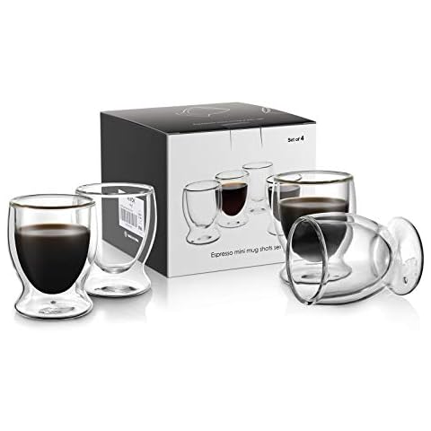 vevouk 90 ml,3 oz Double Wall Espresso Insulated Glass Mugs Set of 4, Latte Cappuccino Demitasse Cups,Mini Tequila Shot Glass Set, Tea Coffee Home Gift Set Cover