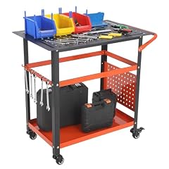 Portable Rolling Welding Table with Holes 5/8-Inch,36''x 24" Welding Table Top,Steel Welding Workbench with Pegboard,Hooks,Tool Slots,Storage,1200LB Welding Fixture Table for Shop Orange