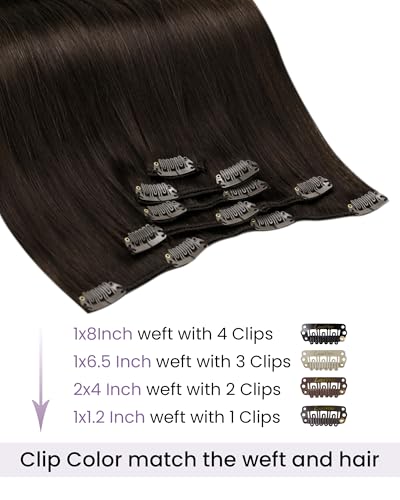 Image of LaaVoo Clip In Hair Extensions, For Business Wear, 18 Inch 5Pcs 80g | Earthy Dark Brown Hair Extensions Clip Ins, Tangle-Resistant Strands, Match Workplace Styling Requirements