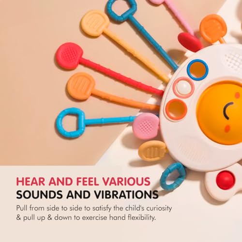 Image of Kidology Pull String Toy for Babies Teething Strings Sensory Montessori Toys Baby Girl,Travel Toy for 6+Months Boy Food Grade Silicone Fine Motor Skills Toy for Toddlers (Crab), Multicolor