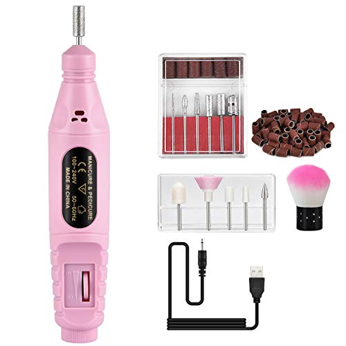 yinhua Electric Nail Drill Professional Electric Nail Drill Kit Portable Nail Drill Machine Pen Shape Nail Tools Acrylic Nail File Drill for Acrylic Nails Gel Nails, Home Salon Use Pink