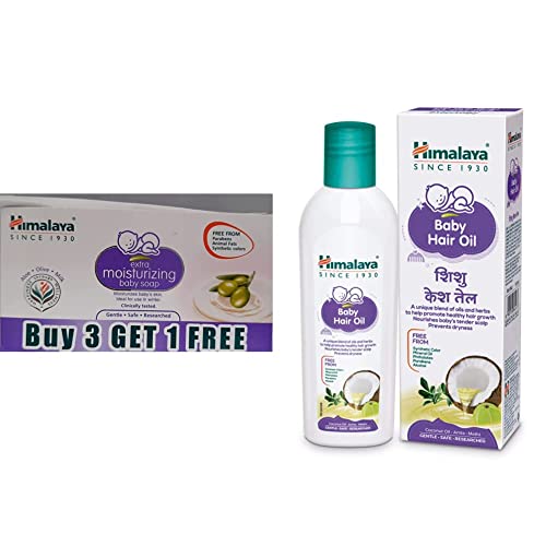 Image of Himalaya Extra Moisturizing Baby Soap (75g, Buy 3 Get 1 Free) & Himalaya Baby Hair Oil 100 ml