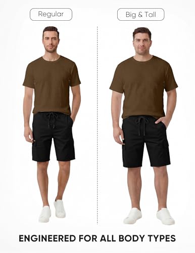 Image of JMIERR Mens T-Shirt Casual Stretch Solid Crewneck Short Sleeve Tees Textured Shirts