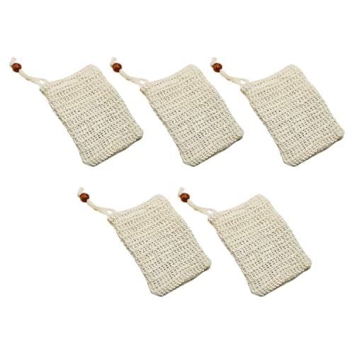 MAJORMENCH Bolsa de Malla para Jabón de Baño 5 Piezas 14,5x9,5 Cm Color Café Cuentas de Madera, Bolsa de Red para Jabón y Generadora de Espuma, Adecuado para Cuidado y Corporal