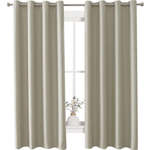 Ystyle Cortinas Opacas 2 Piezas, Cortina Efecto Lino, Cortinas Dormitorio, Cortinas Termicas Aislantes Frio Y Calor, Cortinas Salon Modernas, Cortina Acustica, 117x137 Cm, Beige