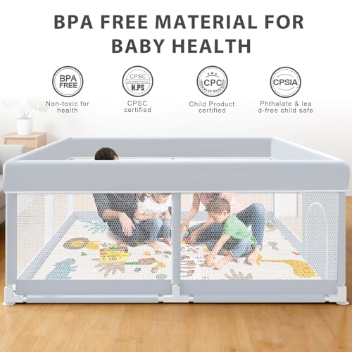 Image of XVISHX Baby Playpen with Mat, 65 x 50 Inch Play Pen Playards, Playpen for Babies and Toddlers, Baby Playard for Indoor & Outdoor Active Center Game Fence, Skin-Friendly Fabric and Soft Breathable Mesh
