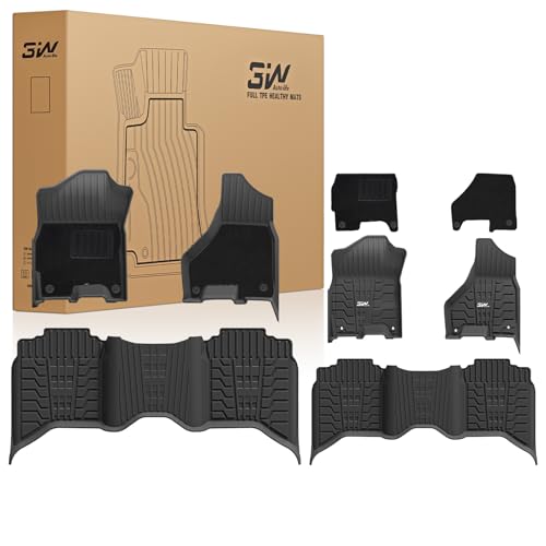 Image of 3W Floor Mats with Carpets for 2019-2025 2026 Ram 2500 /3500 Crew Cab with Bucket Seat (Not for PTO KIT Models), All Weather TPE Floor Liners 1st & 2nd Row (for Carpet Floor), Black