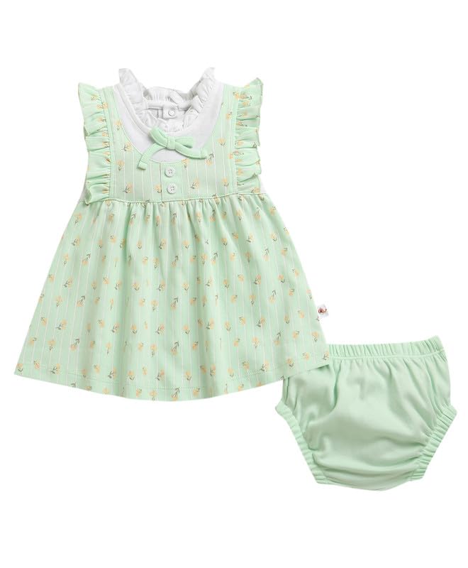 Image of BUMZEE Girls Regular Fit Cap Sleeves Round Neck Cotton Frock with Panty