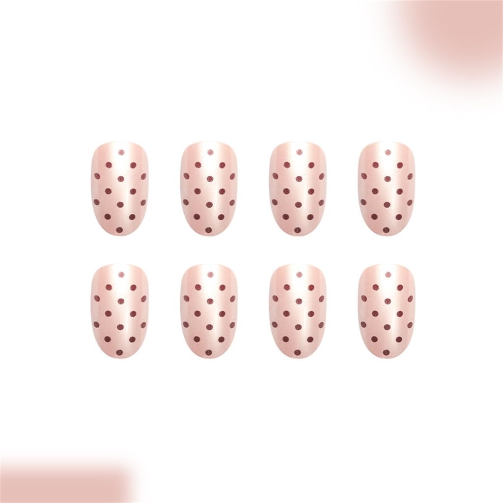 24 Pieces Glossy Oval Press ons Short Matte Coffee Dots False Nails for Women and Girls Christmas Holiday Nails
