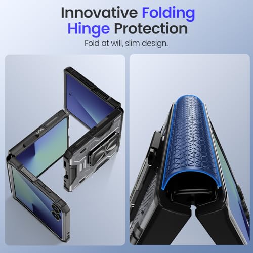 Image of VEGO for Z Flip 7 Case Built-in Screen Protector & Rotating Ring Kickstand | Hinge Protection [Anti-Scratch] [No-Slip] Heavy Duty Full Cover Shockproof Case for Galaxy Z Flip 7 2025(Not for 7 FE)-Gray