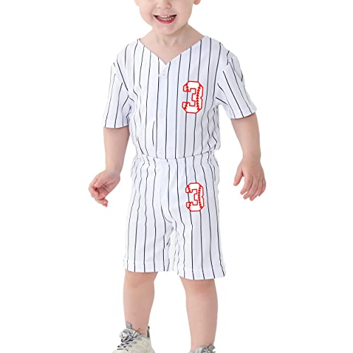 Image of BAICAIYU Toddler Boys Birthday Outfit Kids Baseball Jersey and Pants Suit Set 2nd 3rd 4 Years Old Stripe Cute Summer Clothes