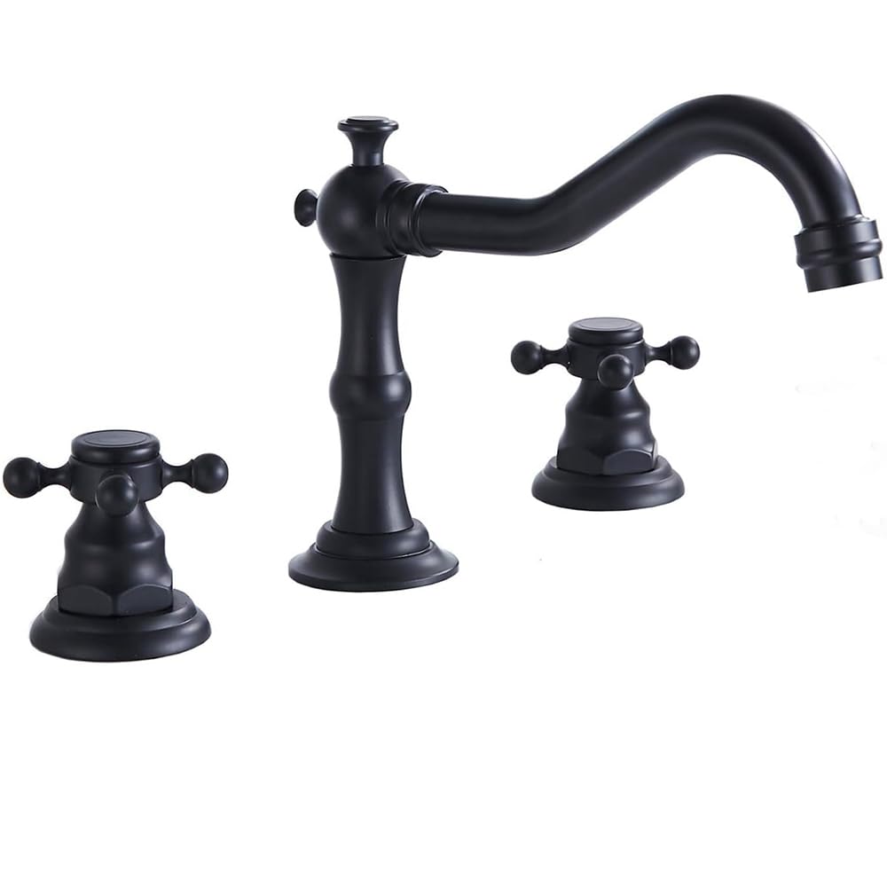 3 Holes Vintage Double Handle Basin Mixer Tap Widespread Bathroom Sink Bathtub Tap Deck Mounted,8 inch 2 Handles 3 Holes Bath Tub Tap Matte Black