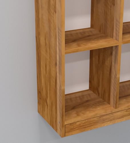 Image of SPECIALITY PANELS Wooden Bookcase with 8 Open Shelves, 69x29 Inch, Natural Wood Finish, Carpenter Assembly Provided