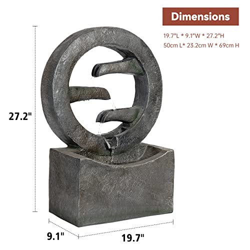 Ferrisland Modern 27.2 Inch H Outdoor Fountain With Led Lights And Pump, Cascading Floor-Standing Fountain, Waterfall Freestanding Fountain And Round Water Feature For Garden thumb #1