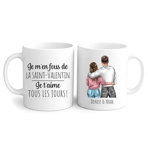 Love Faith – Tous les jours – Tasse personnalisée avec clipart et citation pour couples, idéale pour la Saint-Valentin