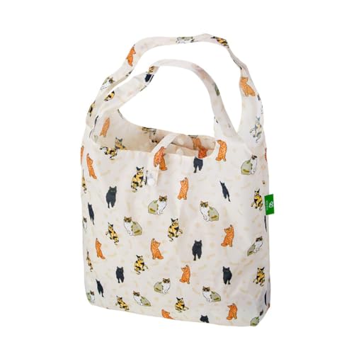 Eco Chic Lightweight Foldable Reusable Shopping Bag Water Resistant Tote Bag (Beloved Cats Beige)