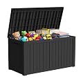 Decksplore 150 Gallon Outdoor Storage Box Resin Deck Box All Weather Waterproof Large Lockable Storage Container Deck Box for Patio Furniture, Garden Tools, Lockable, Black