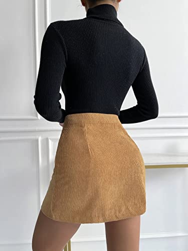 Corduroy Skirts for Women, A-Line Skirts Button Down High Waist Short Skirts with Pockets, Vintage Bodycon4