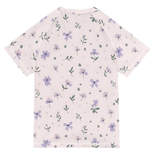 ALAZA Kids Rash Guard Girls Toddler Swim Shirts Short Sleeve Lilac Florals Bows UPF 50+ 3T2