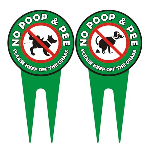 2 PCS No Dog Poop Signs for Yard 12 x 6 inch Double Sided PLEASE KEEP OFF THE GRASS Sign Durable and Sturdy Aluminum Material